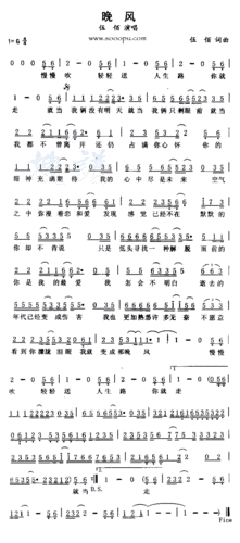 摘要:晚风演唱者:伍佰专辑:类别:流行格式:简谱来源:搜谱