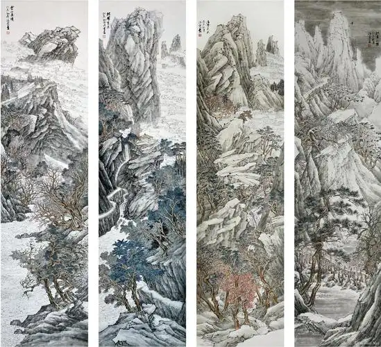 《四季山水四条屏》  冯祥云 138x34cmx4 2015年 纸本水墨