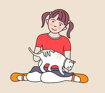 小女孩在彩色背景上玩猫卡通女孩正在追赶猫.