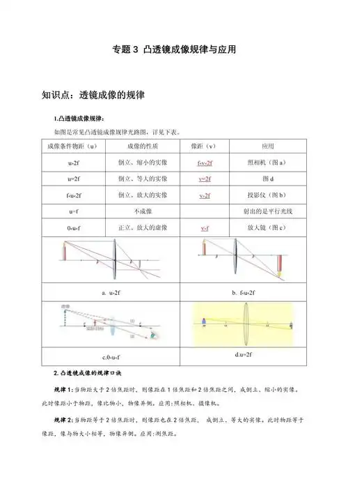 2025年中考物理专项复习核心考点讲解汇编专题3 凸透镜成像规律与应用