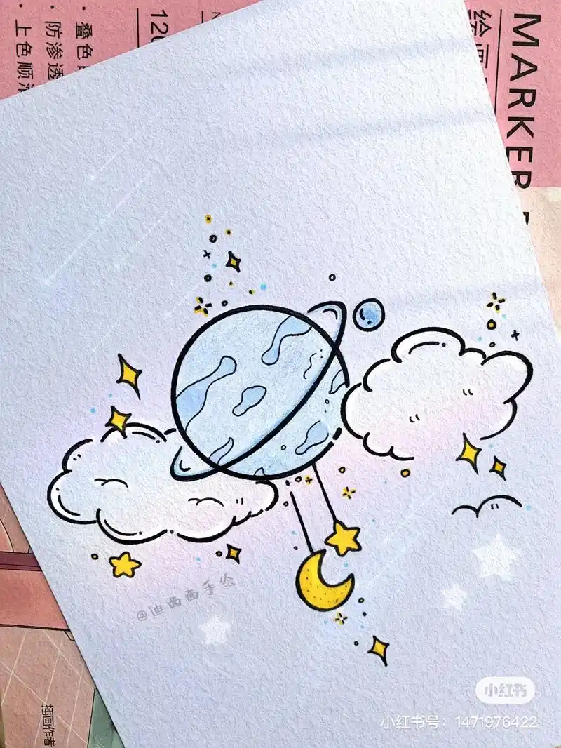简笔画·插画-星球.#简笔画 #治愈系 #插画 #画画 #手 - 抖音