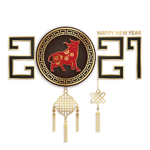 2021牛年新年金色中国结装饰抽象牛元图案矢量图红色中式灯笼中国结