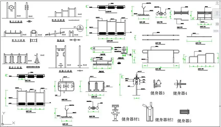cad版本室外健身器材施工图库