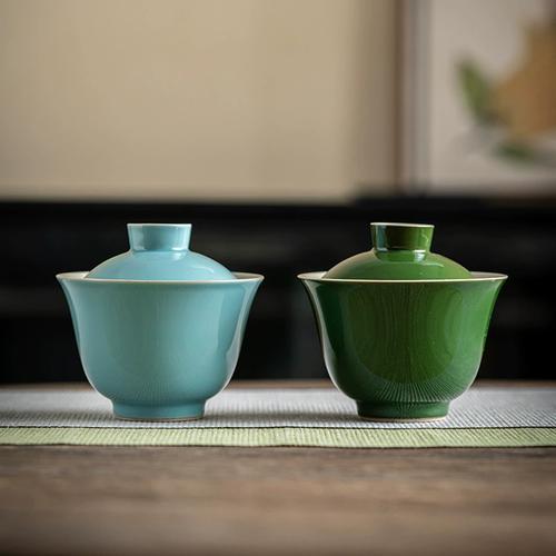 祖母绿功夫茶具陶瓷泡茶碗防烫家用茶碗九匠风草木灰仿古盖碗