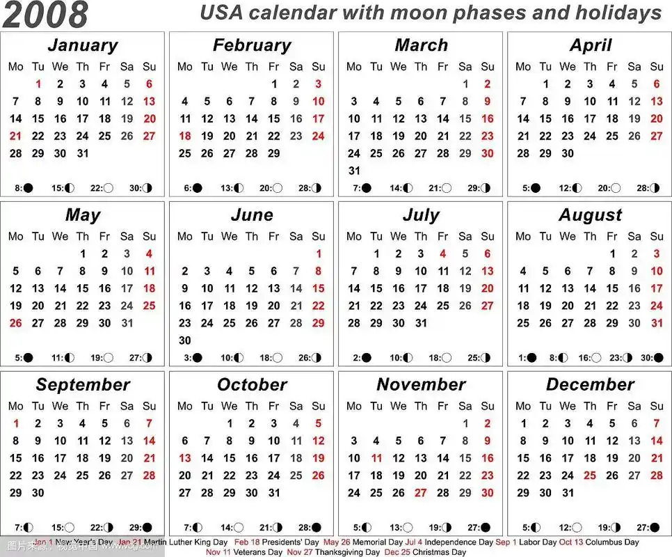 2008年日历