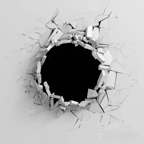 黑暗破坏破解白色石头墙洞里的去.3d 渲染图