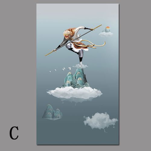 孙悟空玄关沙发背景墙壁挂画像竖版自粘贴画齐天大圣装饰画芯打印 f