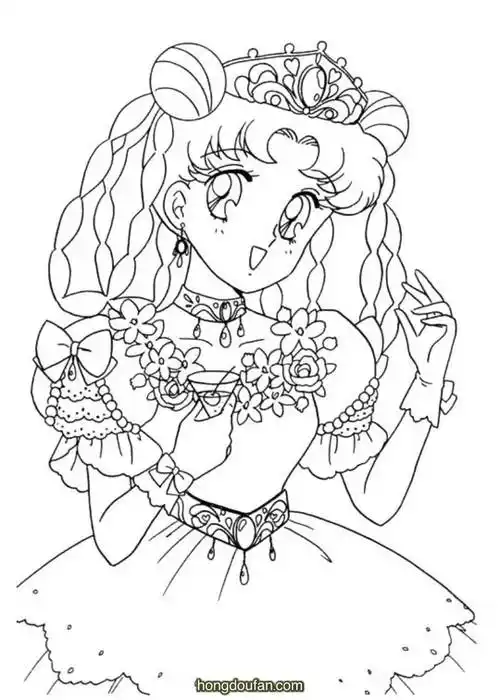美丽的二次元美少女公主涂色图片免费下载-红豆饭小学生简笔画大全