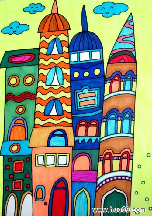 高楼大厦幼儿彩笔画作品