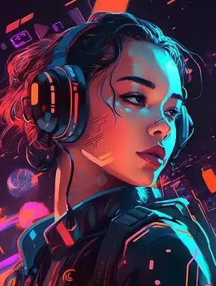 赛博朋克未来科技风炫彩女孩插画ai平面元素免费下载_png格式_2784