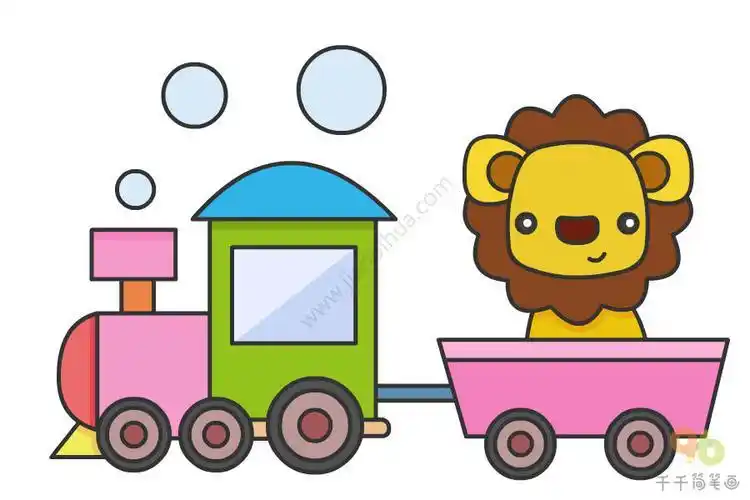 交通动物系列坐火车去旅行的狮子简笔画