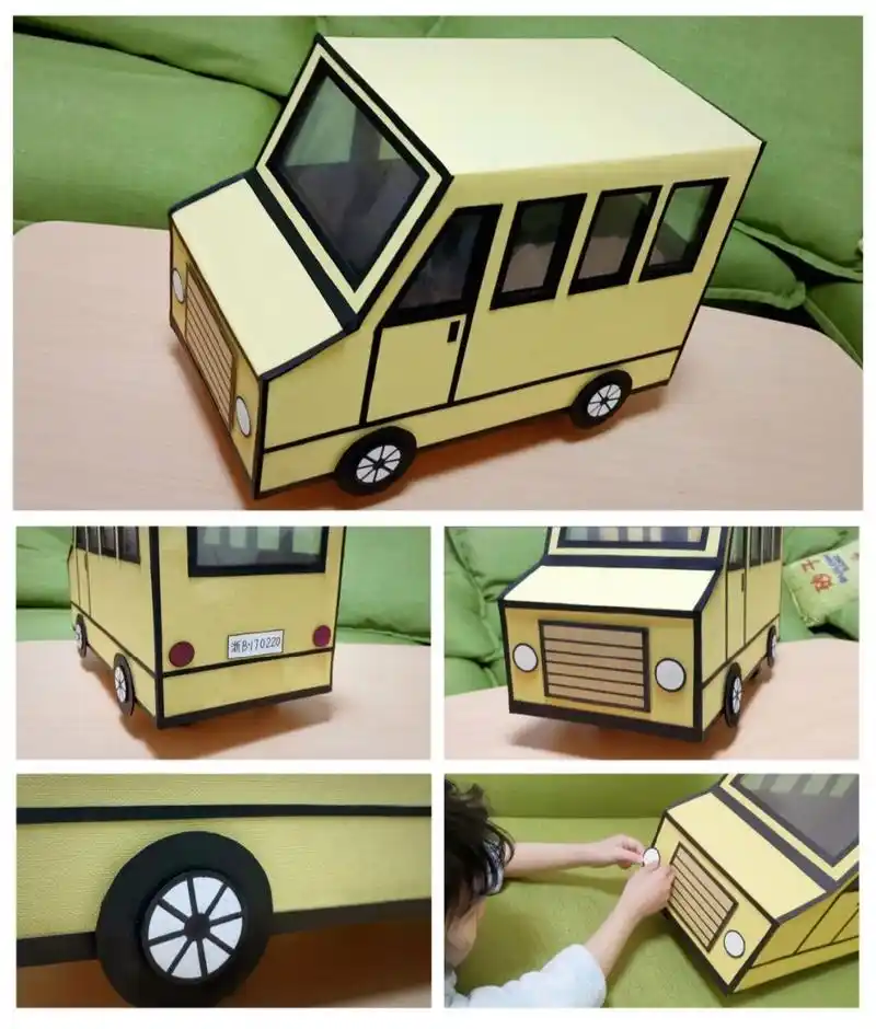 纸箱汽车手工diy 幼儿园纸箱汽车亲子手工作业 太好看了吧,哈哈 颜色