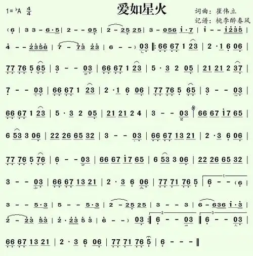 爱如星火笛子曲谱简谱_民族乐器网