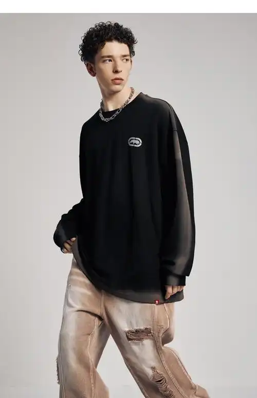 ecko犀牛潮牌22aw美式复古立体硅胶牙刷印喷马骝打底休闲套头卫衣男女