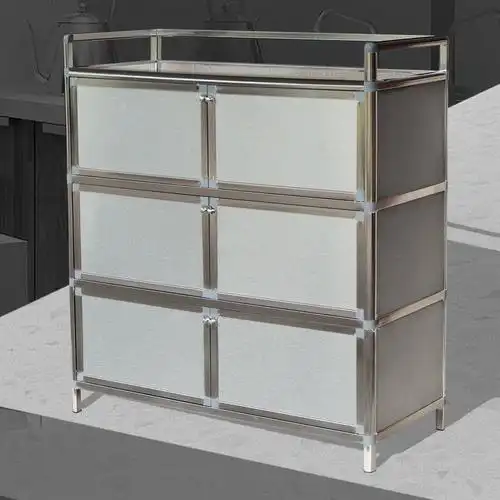 厨房置物架带柜门304加厚不锈钢餐边柜柜家用收纳柜多功能餐具柜