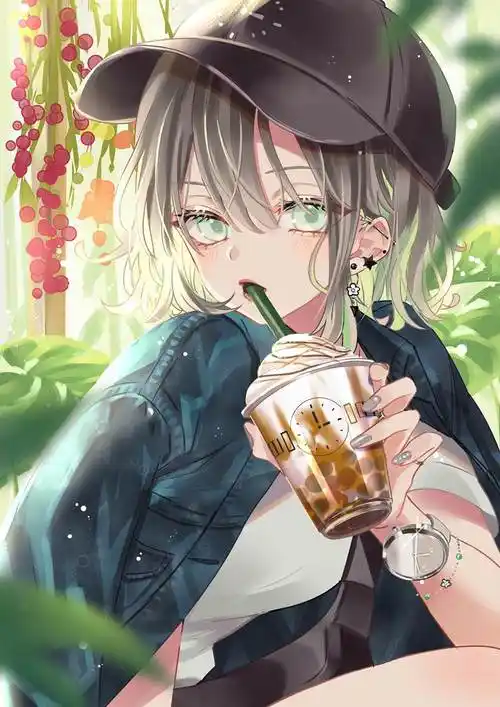 喝珍珠奶茶的可爱小姐姐插画图片