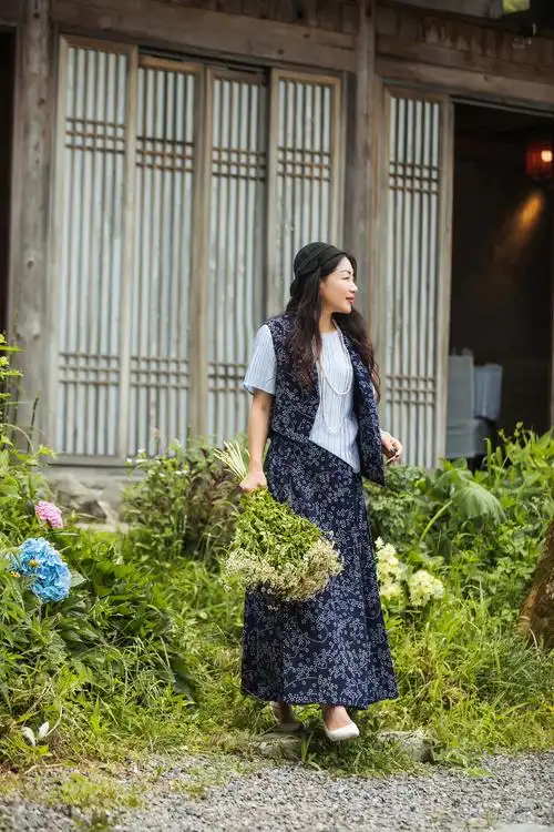 【林栖设计小店】(一夜落花雨现货)棉马夹蓝印花布传统复古2024春夏