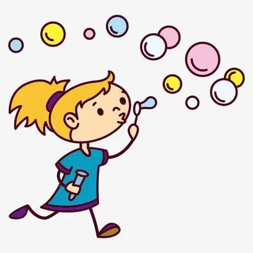 卡通女孩吹泡泡简笔画