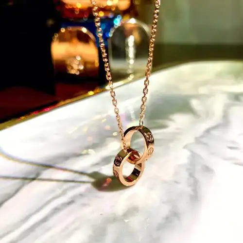 卡地亚love玫瑰金双环无钻项链