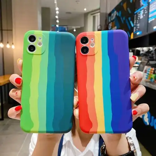 适用iphone12彩虹精孔全包p40手机壳华为mate30仿液态硅胶壳nova7