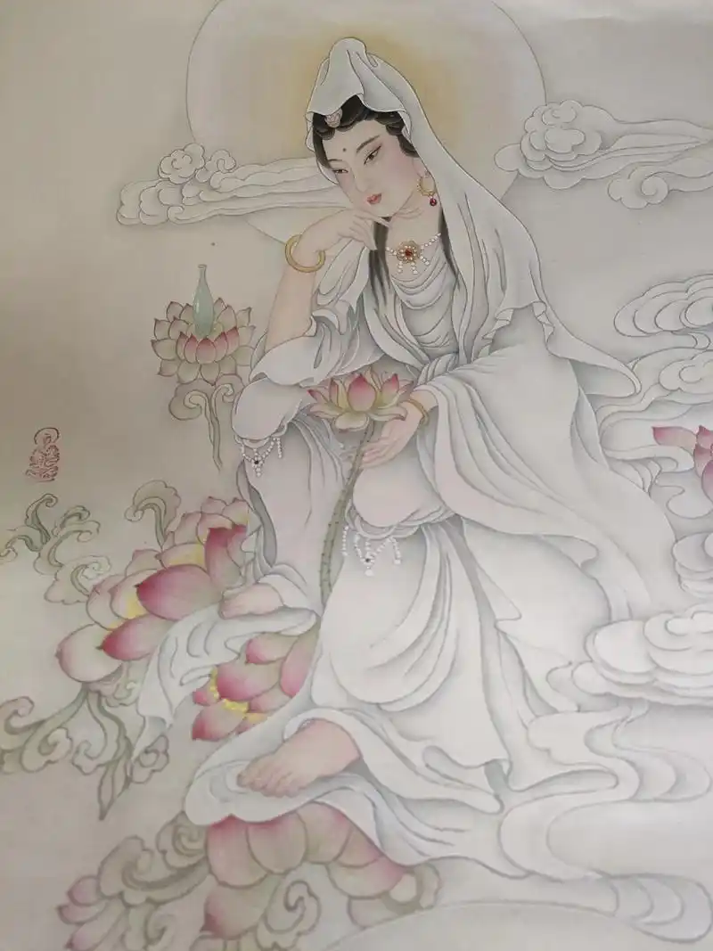 工笔画 #观音菩萨 #工笔人物  - 抖音