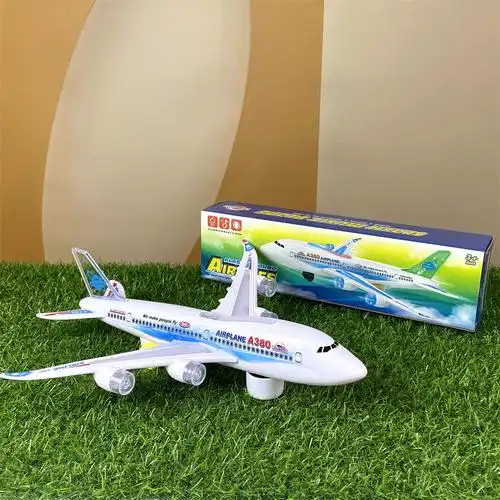 跨境儿童电动玩具a380万向飞机灯光音乐仿真航空大客机塑料模型