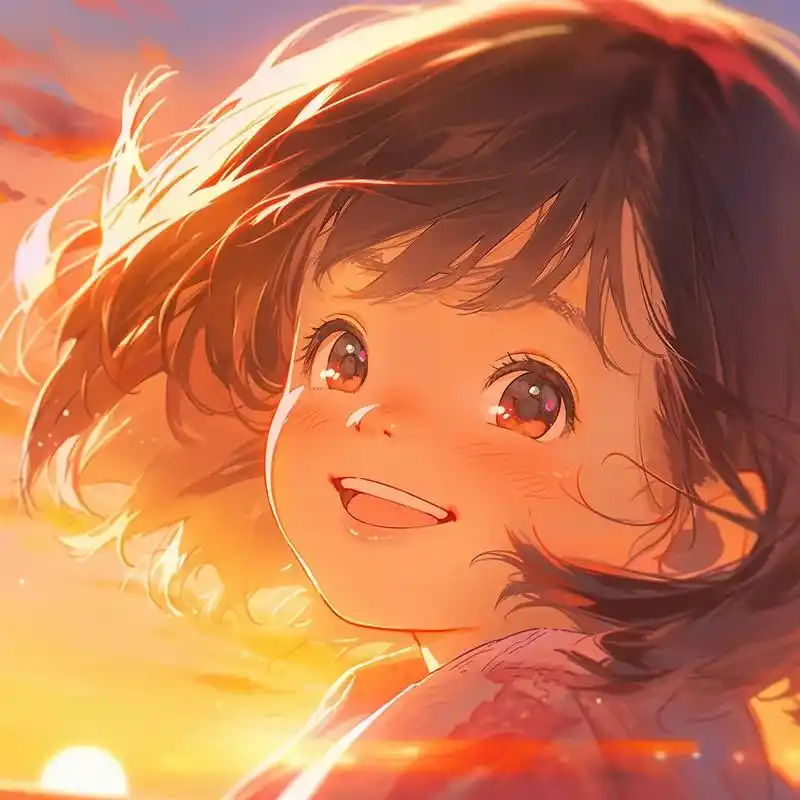 仰望夕阳的小女孩.#优质头像 #动漫女头 #女生头像 #二次 - 抖音