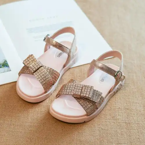 女童凉鞋2019新款韩版时尚女孩夏季蝴蝶结儿童童鞋女软底公主鞋子