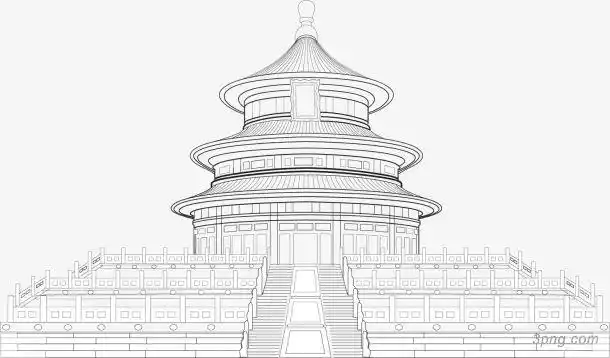 天坛建筑线稿png素材透明免抠图片城市地标