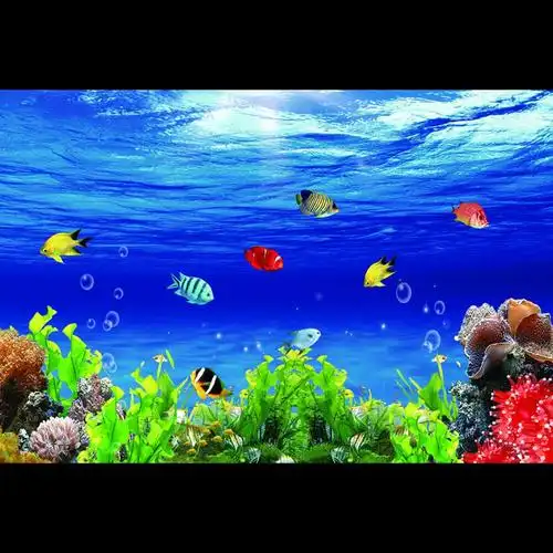 鱼缸背景纸背景贴纸3d平面海洋系列图背景画自粘新款水族箱壁纸