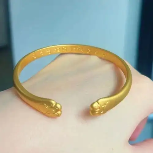 老字号古法猫爪黄金手镯女999足金包银萌宠猫咪开口金镯子送礼