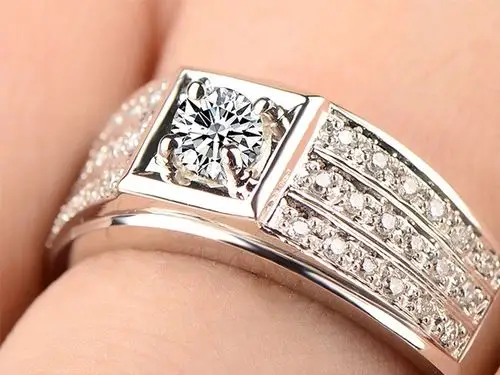 定制18k纯白金pt950铂金简约大气订婚结婚礼天然克拉钻戒男戒指69