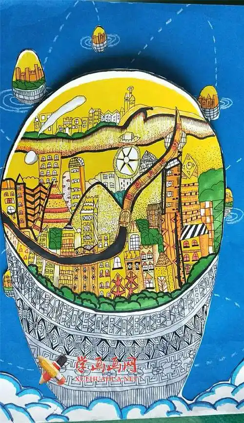 三等奖小学生获奖科幻画《水晶球之未来城市》