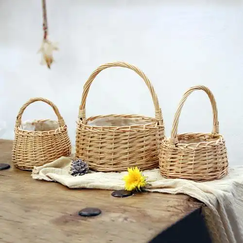 柳条筐编制篮手工艺品仿手提干花鲜花插花篮收纳筐储物整理装饰