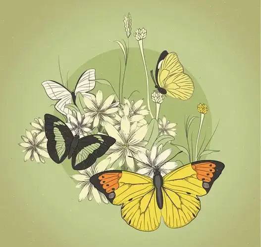 复古蝴蝶和花卉