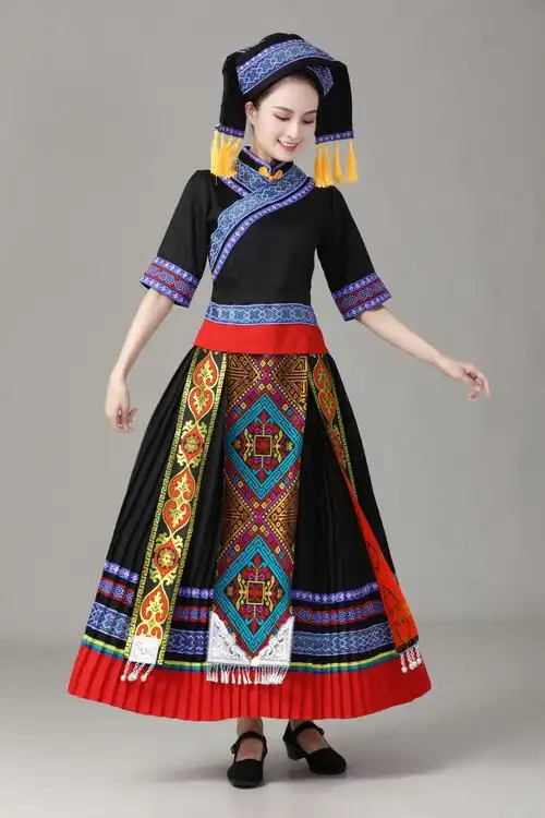 广西壮族舞蹈演出服女56个民族服装跳舞服装少数民族表演服女装 宝石