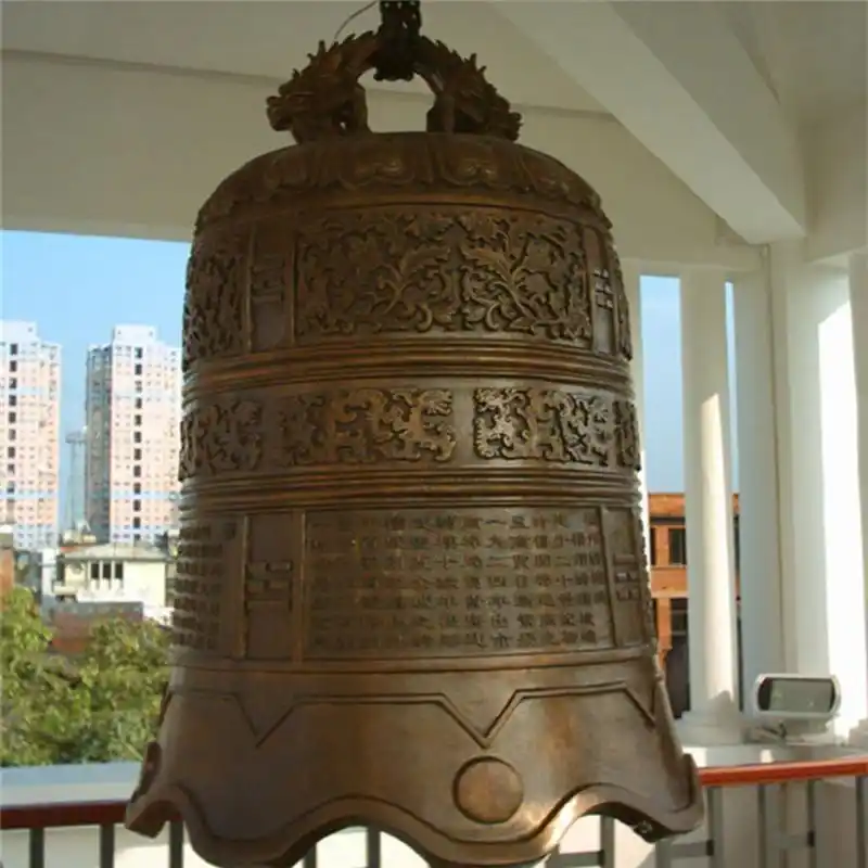 大型铸铜钟厂家定制 刻字黄铜钟雕塑 精美花纹铜钟摆件批发 贴金铜钟