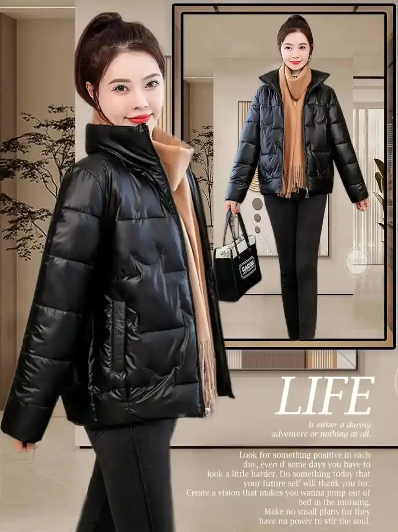 冬季亮面女棉服短款新款棉衣短款立领棉袄