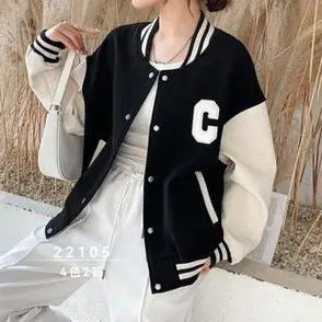 拼色棒球服女春2023新款韩版宽松潮休闲夹克圆领短款卫衣外套