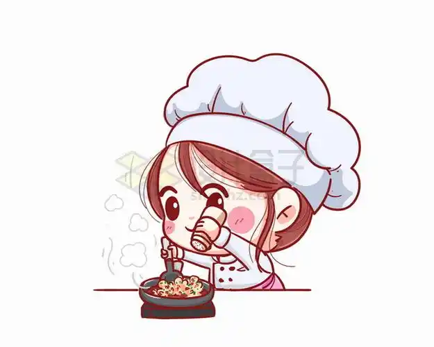 卡通美女小厨师正在做菜烹饪加作料png图片素材