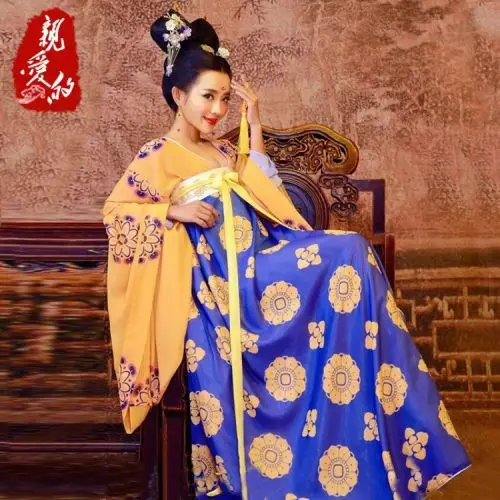 亲爱的新款女古装唐朝服装黄色款齐胸襦裙仕女装武媚娘武则天仪