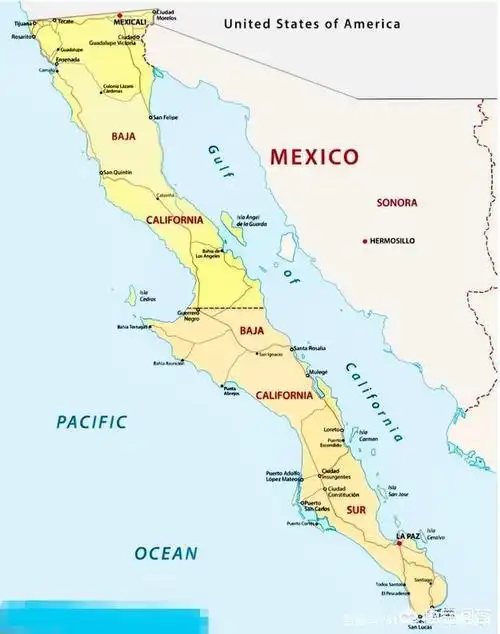 下加利福尼亚半岛是墨西哥的领土,是一个非常狭长的半岛.