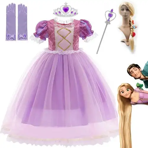 女童夏季长发公主六一儿童裙子乐佩紫色纱裙连衣裙