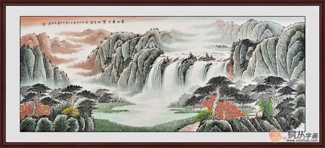 【国画宝地生金风水寓意】前有财路,后有靠山;左有招财树,右有挡灾树