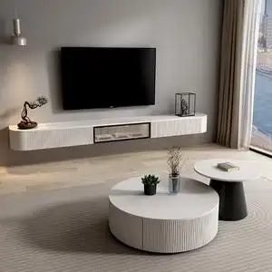 实木悬空电视柜一体现代简约壁挂式吊墙柜白色悬浮小户型电视机柜