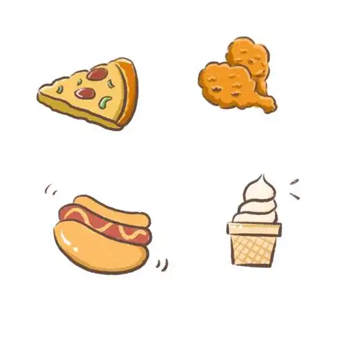 简笔画快餐鸡腿热狗披萨