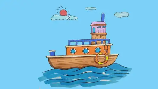 幼儿简笔画大海轮船