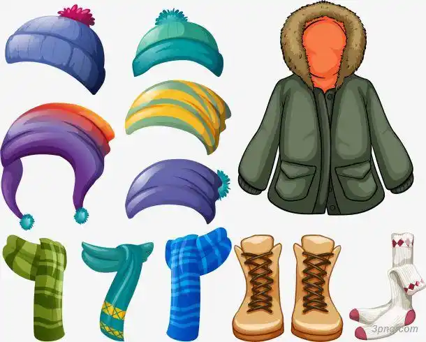 矢量手绘冬季衣物png素材透明免抠图片-卡通手绘