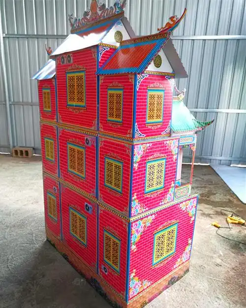 批发殡葬用纸扎别墅祭祀祭品瓦楞纸冥房折叠半竹架灵屋【120型】