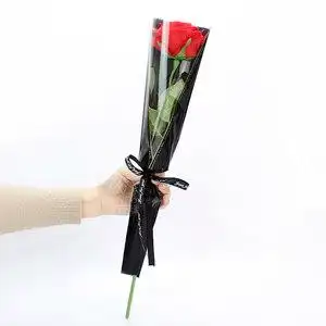 七夕节鲜花c包装材料玫瑰单支袋金三角单只花束包装纸套装花店用